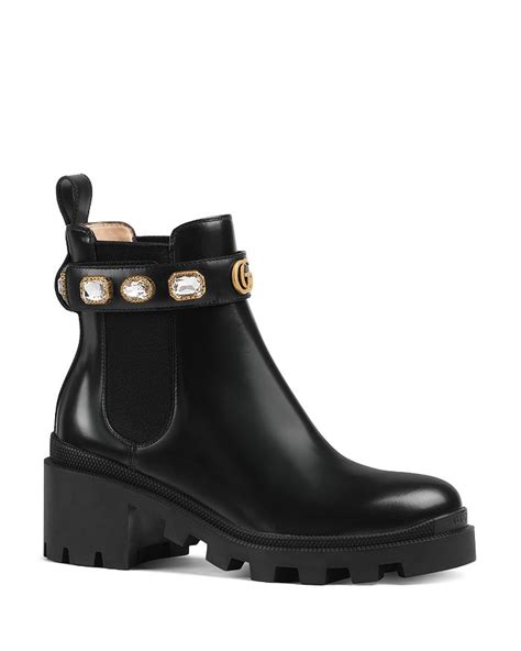 gucci women's trip leather ankle boots with crystal belt|Gucci marmont ankle boots.